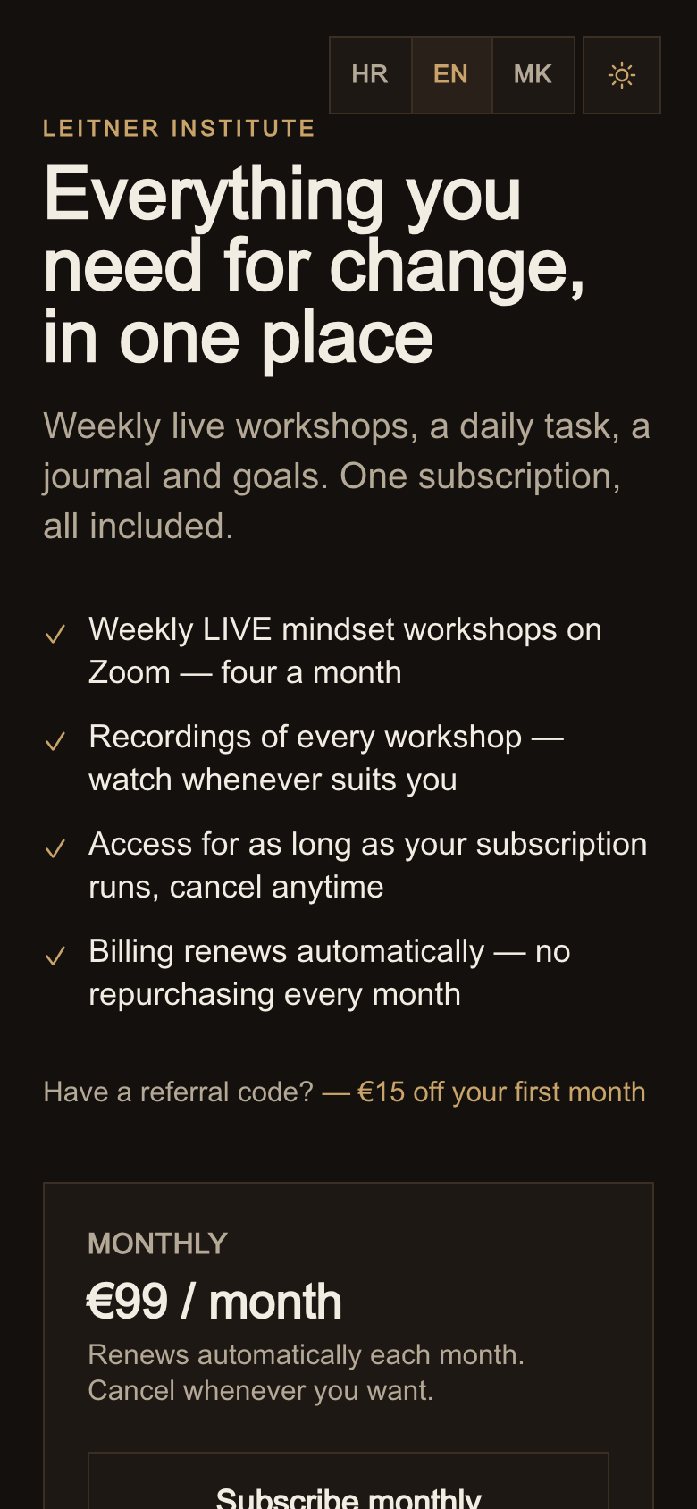 The subscription page