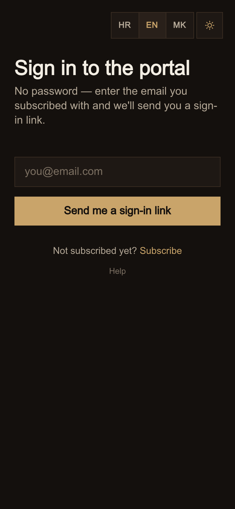 The sign-in page