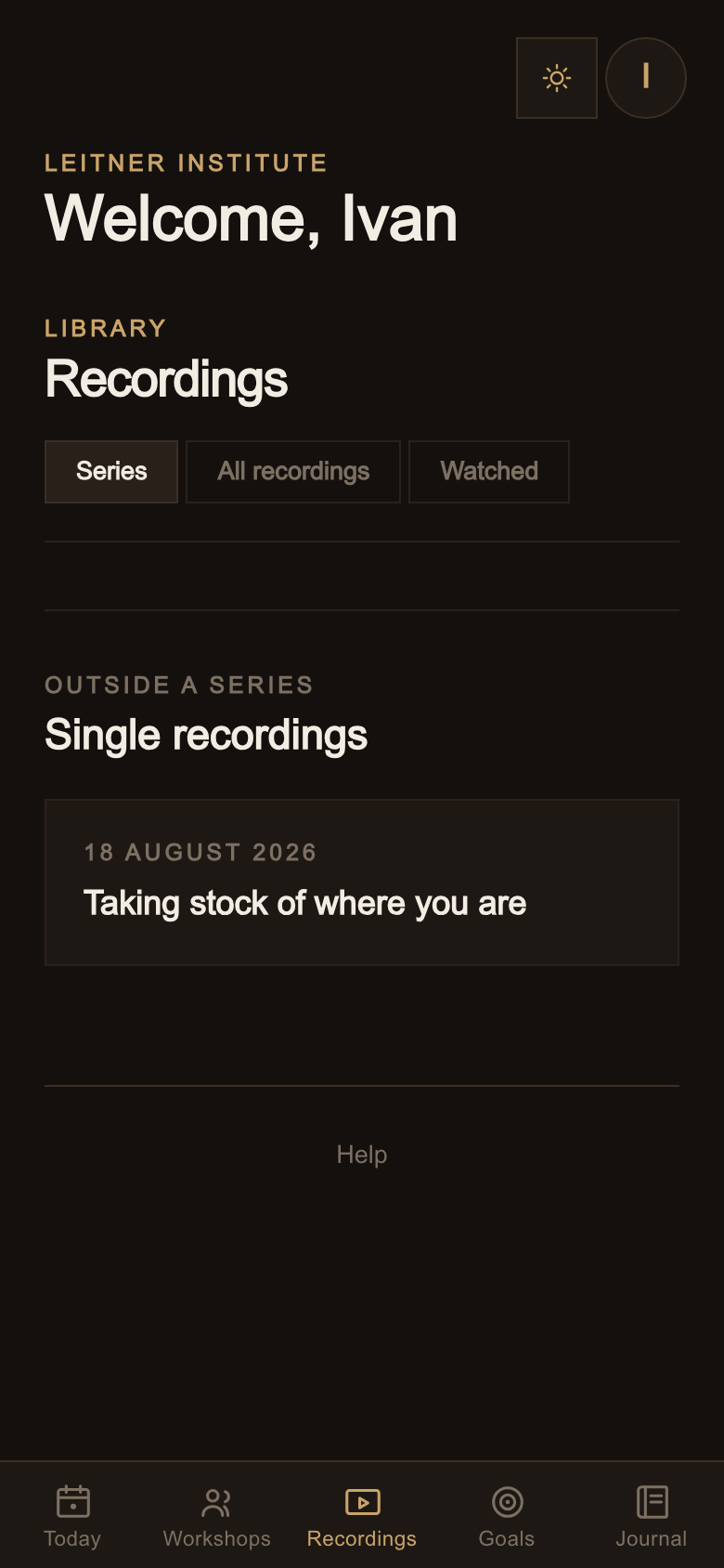The Recordings tab